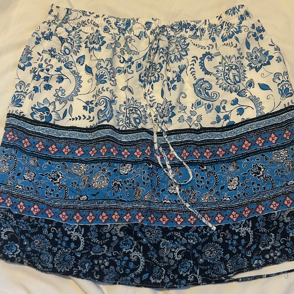 LOFT Mixed Floral Print Rayon Crepe Elastic/Drawstring Knee Length Skirt / L